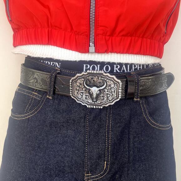 y2k black american western cowboy bull design belt - Picture 2 of 8